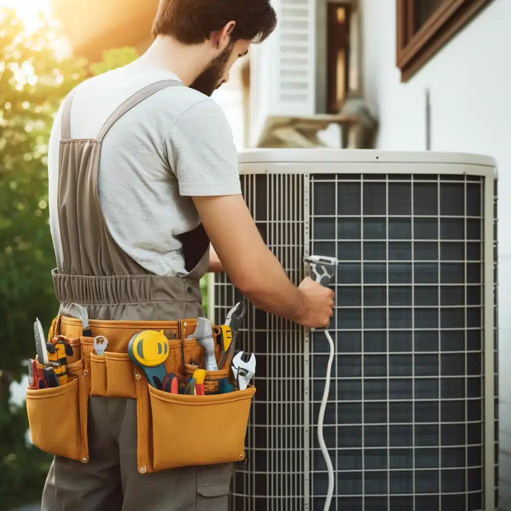 A Technician Repairing An Air Conditioning Unit.