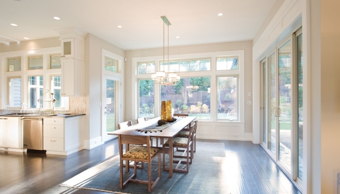 kitchen with recessed and pendant lighting